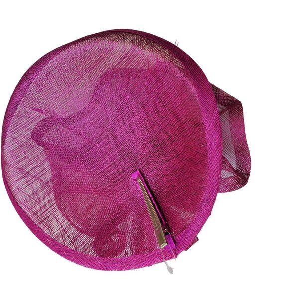 Magenta Purple Disc Fascinator with Upturned Brims Loops Bows and Feathers - Picture 6 of 14